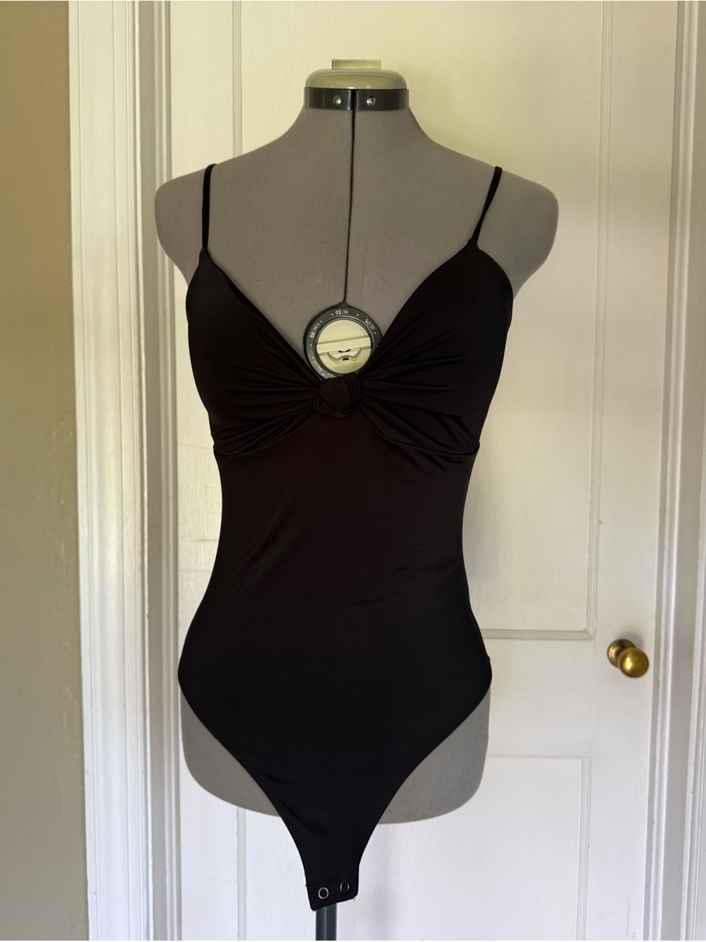 Express Black Knot-Front Spaghetti Strap Bodysuit
